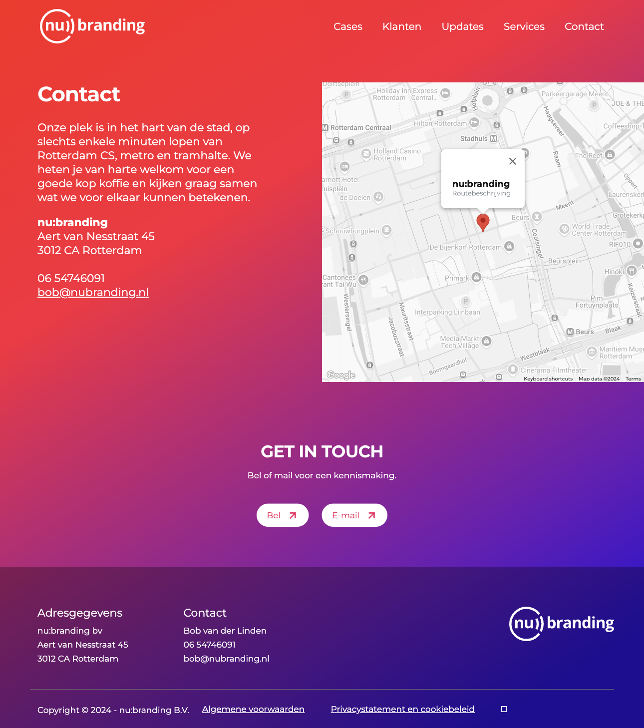 Contact page with map